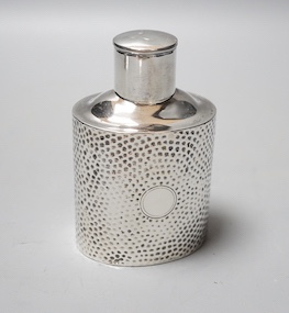 A late Victorian hammered silver oval tea caddy, Henry Matthews, Birmingham, 1895, 11.5cm, 108 grams.